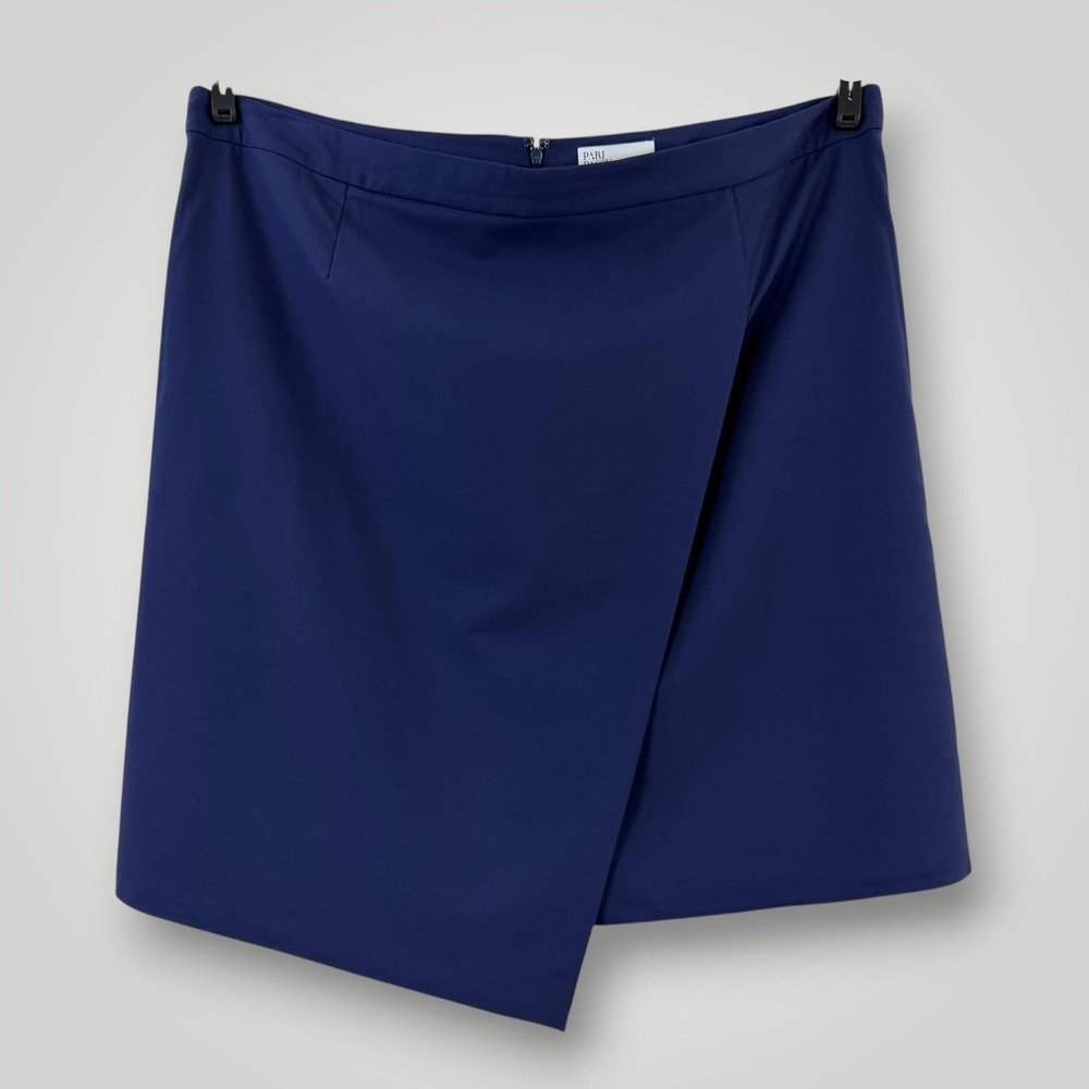 NEW Pari Passu Skirt Womens 18 4C‎ Navy Wool Asymmetrical Wrap Lined Knee Length